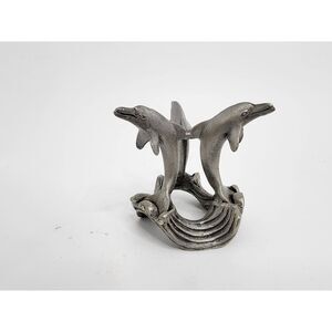 Pewter Dolphin Paperweight Holder with Rhinestones Sunglo 1993‎